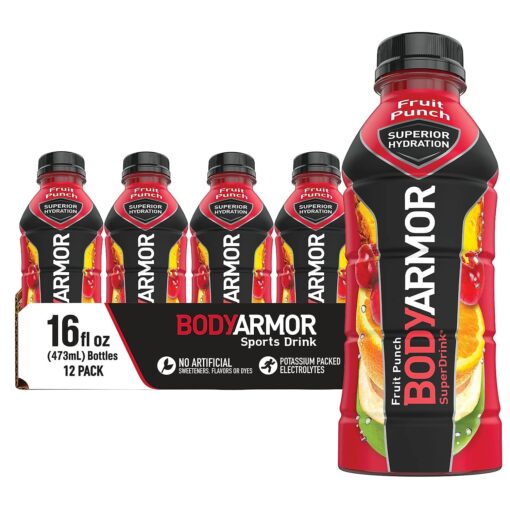 BODYARMOR Sports Drink Sports Beverage, Fruit Punch, Coconut Water Hydration, Natural Flavors With Vitamins, Potassium-Packed Electrolytes, Perfect For Athletes, 16 Fl Oz (Pack of 12) 16 Ounce (Pack of 12)