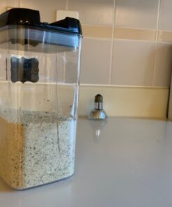 Shazo Airtight Food Storage Container (Set of 6) - BONUS Measuring Cup - Labels & Marker - Durable Plastic - BPA Free - Clear with Improved Lids (Black) - Air Tight Snacks Pantry & Kitchen Canisters Black 42 71VoSDZORNL