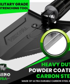 RHINO USA Folding Survival Shovel w/Pick - Heavy Duty Carbon Steel Military Style Entrenching Tool for Off Road, Camping, Gardening, Beach, Digging Dirt, Sand, Mud & Snow. 38 71VoaLIdf1L