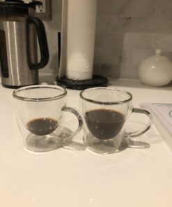 GROSCHE Turin Double Wall Glass Espresso Cups WITH HANDLES - Insulated Glass Cappucino Mugs - Clear Mug - Double Walled Latte Cup - Espresso Mugs (2.35 fl oz - Set of 2) With handle 1 EA 18 71VpYrKi0iL