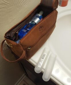 RUSTIC TOWN Buffalo Leather Toiletry Bag : Vintage Travel Shaving & Dopp Kit : for Toiletries, Cosmetics & More : Spacious Interior & Waterproof Lining : Compact, Fits Easily in Luggage Brown 43 71Vpd8162aL 1