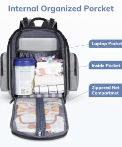 Alternative view of Mancro Diaper Bag Backpack, Large Multifunction Waterproof Travel Baby Changing Bag for Dad Mom with 4 Insulated Pockets and Stroller Straps, Maternity Baby Bag for Boys Girls, Grey Austere Grey