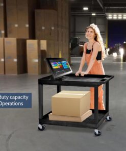 Offex 32" x 18" Mobile Multipurpose Utility Tub Cart with 2 Shelves and Push Handle - Black, Great for Warehouse, Garage and More 16 71VqEOpcPGL