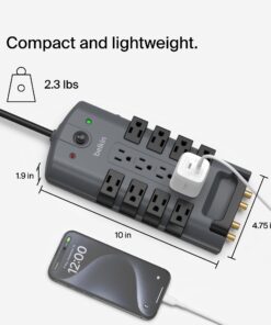 Belkin Surge Protector Power Strip w/ 8 Rotating & 4 Standard Outlets - 8ft Sturdy Extension Cord w/ Flat Pivot Plug for Home, Office, Travel, Desktop & Charging Brick - 4320 Joules of Protection 1 Pack 28 71VqMhknzUL