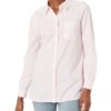 Daily Ritual Women's Broken-in Cotton Long-Sleeve Button-Front Tunic Medium Light Pink Stripe