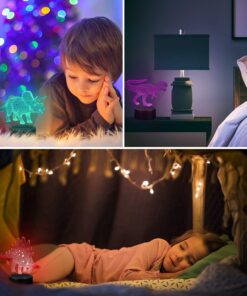 VSATEN 3D Dinosaur Night Light for Kids, 3D Illusion Lamp 3-Pattern & 16 Colors Change Decor Lamp with Remote Control & Smart Touch, Dinosaur Toys for 2 3 4 5 6+ Years Old Multicolor 23 71VsF2FLzgL