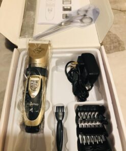 Maxshop Dog Grooming Kit, Low Noise Rechargeable Dogs Shaver Clippers Electric Quiet Dog Hair Trimmer for Dogs and Cats with Comb Guides Scissors Nail Kits (Gold Black) Gold Black 52 71VuIi23DDL