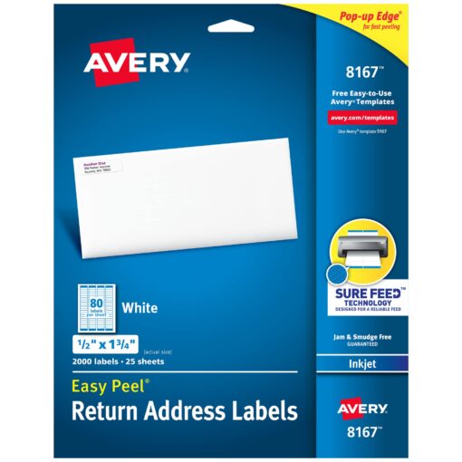 Avery Easy Peel Return Address Labels for Inkjet Printers 1/2" x 1-3/4", Pack of 2,000 (8167) 1 Pack