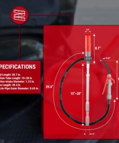 TERA PUMP TREP01-T Multipurpose Battery Powered Fuel Pump with Quick Stop Nozzle for Diesel, DEF, E85, Kerosene - Gas Liquid Transfer Pump with Telescopic Suction (2.4 GPM, 360 Swivel Nozzle) 2D Battery Telescopic - 2.4 GPM 17 71VvfTHnUtL