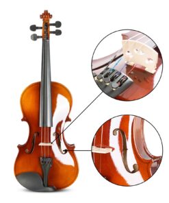 ARTALL 4/4 Handmade Student Acoustic Violin Beginner Pack with Bow, Hard Case, Chin Rest, Spare Strings, Rosin and Bridge, Glossy Antique 4/4 Glossy Antique 12 71VwfXUBPSL