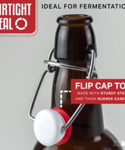 Ilyapa 16 Ounce Amber Swing Top Glass Beer Bottles for Home Brewing - Carbonated Drinks, Kombucha, Kefir, Soda, Juice, Fermentation, 12 Pack Glass Bottle with Airtight Rubber Seal Flip Caps 16oz 15 71Vy5gBrXkL