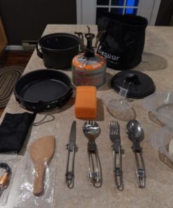 Bisgear 16pcs Camping Cookware Backpacking Stove Mess Kit – Camping Cooking Set - Camping Pots and Pans Set - Camping Accessories Equipment - Backpacking Supplies Survival Gear Black 47 71VyKFqTIL