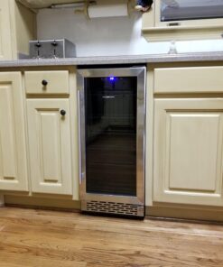 Beverage Refrigerator, Phiestina15 inch 96 Cans Built-in or Freestanding Beverage Cooler Mini Fridge with Auto Defrost,Glass Door & 6 Removable Shelves for Home Bar Office 22.4"D x 14.9"W x 33.9"H Stainless Steel 25 71Vz5 nNgL