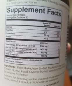 Triple Strength Omega 3 Fish Oil Supplement - 2200mg per Serving, Fatty Acid Supplements with EPA DHA & Omega3 - Re-Esterified Triglyceride for Increased Absorption - 180 Count 180 Count (Pack of 1) 73 71W y73Z4bL 1