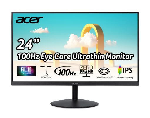 Acer SB242Y EBI 23.8" Full HD (1920 x 1080) IPS Zero-Frame Gaming Office Monitor | AMD FreeSync Technology Ultra-Thin Stylish Design 100Hz 1ms (VRB) Low Blue Light Tilt HDMI & VGA Ports 23.8-inch IPS