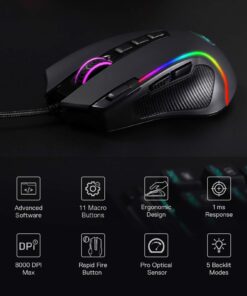 Redragon M612 Predator RGB Gaming Mouse, 8000 DPI Wired Optical Gamer Mouse with 11 Programmable Buttons & 5 Backlit Modes, Software Supports DIY Keybinds Rapid Fire Button Black 22 71W3hVeZlmL