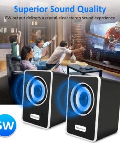 Computer Speakers, Phission Mini Speaker with Stereo Sound 6W USB Powered 3.5 mm AUX-in Portable Speaker for Computer, Laptop, Notebook, Desktop (Black) 15 71W47OhZeVL