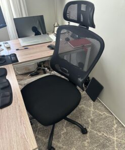 LANDOMIA Ergonomic Office Desk Chair - Mesh Office Chair with Flip up Arms & Adjustable Back Height - Comfortable Computer Task Chairs with Lumbar Support for Heavy People Black 42 71W4bEFigqL