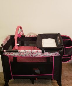 Disney Baby Sweet Wonder Playard, Foldable Baby Playpen: With Newborn Bassinet, Toy Arch, and Carry Bag, Mesh ,Minnie Garden Delight Garden Delight Minnie 35 71W5DO4abaL