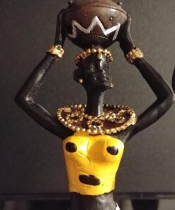 Gedengni 𝑩𝒍𝒂𝒄𝒌 𝑭𝒊𝒈𝒖𝒓𝒊𝒏𝒆𝒔 𝑨𝒇𝒓𝒊𝒄𝒂𝒏 𝑨𝒓𝒕 𝑫𝒆𝒄𝒐𝒓, African Figure Sculpture Tribal Lady Figurine Statue Decor Collectible Art Piece, 7.5-Inch, Pack of 3 Yellow Statu -3pc 32 71W5TqmbafL