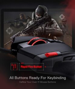Redragon M612 Predator RGB Gaming Mouse, 8000 DPI Wired Optical Gamer Mouse with 11 Programmable Buttons & 5 Backlit Modes, Software Supports DIY Keybinds Rapid Fire Button Black 24 71W6He9o14L