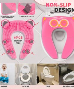 Gimars Portable Travel Potty Seat for Toddlers, Large Folding Travel Potty Seat For Kids Fits All Shape Toilet, Foldable Toilet Seat for Boys & Girls With 6 Non-Slip Silicone Pad, Free Carry Bag, Pink 28 71W6b1ZmvLL 1