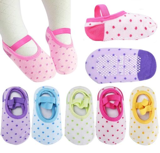 Kisgyst 5 Pairs Baby Girls Toddler Cartoon Dots Anti Slip Skid Foot Socks No-Show Crew Cotton Socks Sneakers 10-30 Months