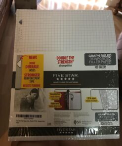 Five Star Loose Leaf Paper, Notebook Paper, Graph Paper, Reinforced Filler Paper, Fights Ink Bleed, 8.5 x 11, 100 Sheets (17012),White 1 Pack 45 71WAYKO L