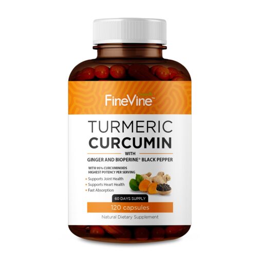 Turmeric Curcumin with BioPerine Black Pepper and Ginger - Made in USA - 120 Vegetarian Capsules for Advanced Absorption, Joints Support 120 Count (Pack of 1)