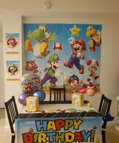 Super Mario Happy Birthday Giant Scene Setters Wall Decorating Kit Party Backdrop, 5 Pieces, Made from Vinyl, Multicolor, 59" x 65" by Amscan 26 71WBU8 48aL