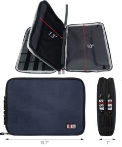 BUBM Double Layer Electronics Organizer, Travel Gadget Bag for Cables, Memory Cards, Flash Hard Drive and More, Fit for iPad or Tablet(up To 9.7")--Large, Dark Blue Large,2-layer 30 71WEGE1rvVL
