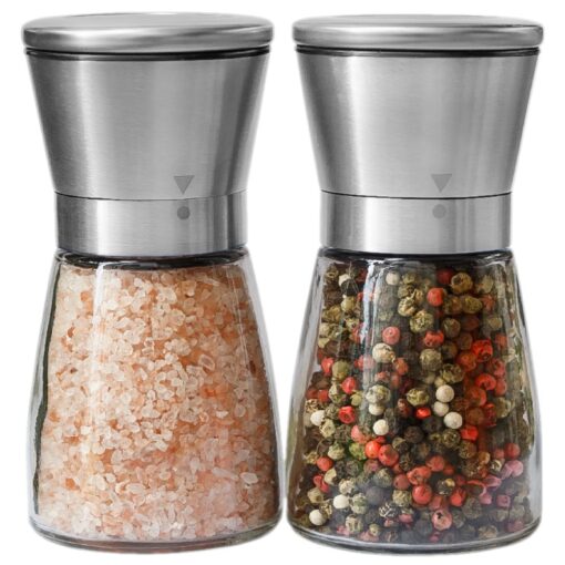 Salt and Pepper Grinder Set - Salt and Pepper Shakers for Professional Chef - Best Spice Mill with Brushed Stainless Steel, Special Mark, Ceramic Blades and Adjustable Coarseness