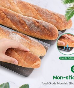 AMAGABELI GARDEN & HOME Nonstick Perforated Baguette Pan 15" x 13" for French Bread Baking 4 Wave Loaves Loaf Bake Mold Toast Cooking Bakers Molding 4 Gutter Oven Toaster Pan Cloche Waves Silver 4 Slots 28 71WF86OAfL