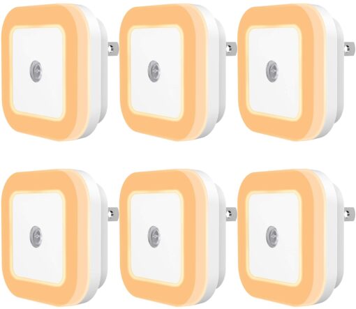 SYCEES Plug-in LED Night Light with Dusk to Dawn Sensor for Hallway, Stairs, Bathroom, Kitchen, Bedroom, Nursery, Kids Room, Warm White, Pack of 6 6-Pack, Warm White