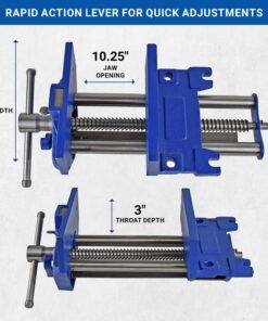 Yost Vises M9WW Rapid Action Woodworking Vise | Quick Release Lever for Quick Adjustments | 9 Inch Jaw Width | Made with Heavy-Duty Cast Iron | Blue Yost M9WW 56 71WJkZ4IksL