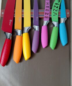 Chefcoo Kitchen Knife Set Plus Magnetic Strip and Sharpener One Cutlery Knives-Best Color Cooking Gadgets-Includes Cheese, Pizza, Paring, 14.5 x 10.9 x 1.5 inches, Red, Yellow, Blue, Green, Pink 24 71WPB1MK4QL