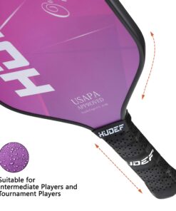 HUDEF Pickleball Single Paddle, Lightweight Graphite Carbon Fiber Face Pickleball Paddle Racquet Rackets Elongated Pickleball Paddles,Honeycomb Core,Cushion Comfort Grip USAPA Approved HB2.0-Purple 13 71WQg8zpPLL