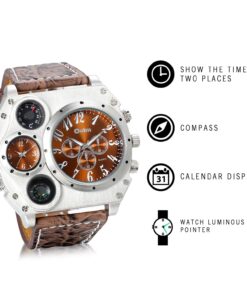 Men's Watch Oversize Steampunk Dual Time Zone Four Dial Big Face Soft Leather Band Policy Army Compass Thermometer Decorative Dial Cool Wrist Watch Christmas brown 15 71WS8r NfJL