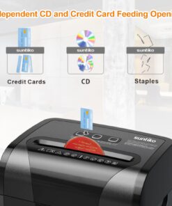 Suntiko Paper Shredder, 18-Sheet Cross Cut Level P-4, Shred Paper/Credit Card/CD, with Large Pull Out Bin,Insert Auto Jam Proof System Shredder for Home&Office 43 71WSudfDqcL