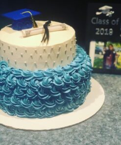 NCS Blue Plastic Graduation Cap and Paper Diploma Cake Topper and One 4"(W) X 3"(H) Congrats Grad Sign Sticker 11 71WT4EnqcqL