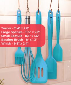 StarPack Basic Silicone Cooking Kitchen Utensils Set (5 Piece) - Cooking Utensils Set with Heat Resistance up to 480°F - Large & Small Spatulas, Whisk & Basting Brush Silicone Utensils (Teal Blue) Basics (Heat Resistant 480°F) Teal Blue 13 71WTQCwylnL