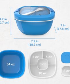 Bentgo® All-in-One Salad Container - Large Salad Bowl, Bento Box Tray, Leak-Proof Sauce Container, Airtight Lid, & Fork for Healthy Adult Lunches; BPA-Free & Dishwasher/Microwave Safe (Blue) Blue 35 71WVuW7mkbL