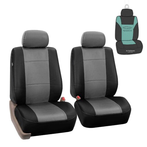 FH Group Classic PU Leather Pair Set Car Seat Covers, Airbag Compatible with Gift - Universal Fit for Cars Trucks & SUVs (Gray/Black) PU002102 Gray