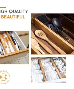 Large Kitchen Drawer Organizer - Expandable Bamboo Drawer Dividers (17.5" - 22") - Adjustable Separators for Kitchen, Clothes, Dresser, Bedroom, Bathroom, and Desk Drawers - 4 Pack (Natural) Natural 31 71WeMh7sAtL