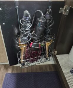 mDesign Steel Over Cabinet Door Hair Care, Hot Styling Tool Organizer Storage Basket for Hair Dryer, Flat Irons, Curling Wands, Straighteners, Space Saving, 3 Sections -Concerto Collection - Chrome 36 71WgwBIsghL