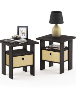 Furinno Andrey Set of 2 End / Side Table / Night Stand / Bedside Table with Bin Drawer, Espresso 2-Pack, Center Bin 23 71Wj1xBG1cL