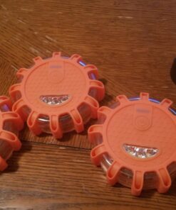 HOKENA LED Road Flares 9 Piece Set, Emergency Lights Complete Car Safety Kit, Roadside Warning Flare Beacon Disc for Vehicle & Boat with Magnetic Base, with Batteries, Seatbelt Cutter & Window Breaker 3 Flares 50 71WjNkXG07L