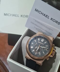 Michael Kors Dylan Men's Watch, Stainless Steel Chronograph Watch for Men with Steel or Silicone Band Black/Rose gold 37 71Wm3NFRtML