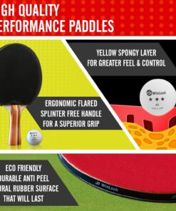 JP WinLook Ping Pong Paddles Sets - Portable Table Tennis Paddle Set with Ping Pong Paddle Case & Ping Pong Balls. Premium Table Tennis Racket Player Set for Indoor & Outdoor Games Red/Black 4 Paddle Set 27 71Wm6cm5UQL