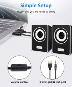 Computer Speakers, Phission Mini Speaker with Stereo Sound 6W USB Powered 3.5 mm AUX-in Portable Speaker for Computer, Laptop, Notebook, Desktop (Black) 16 71WnjoBD0L